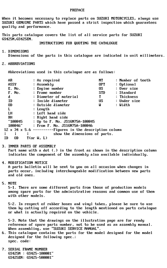 GS425 Catalog preface