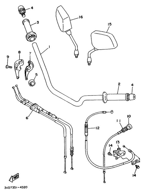 TDM850F Steering handle. cable