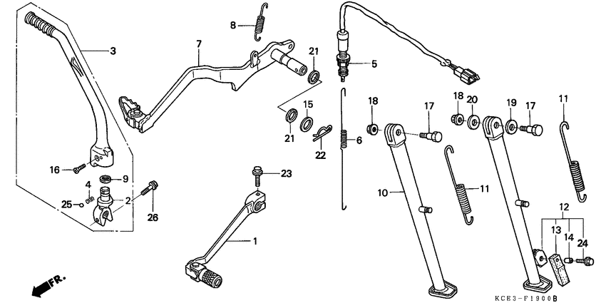 Pedal/kick starter arm