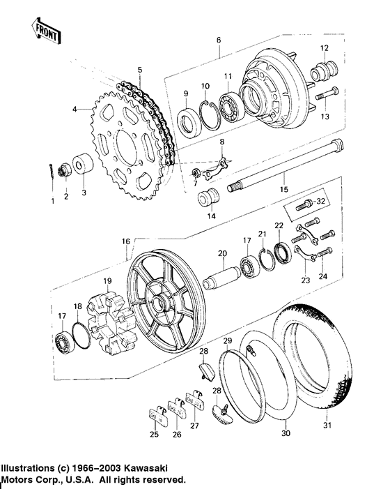 Rear wheel/tire/hub/chain