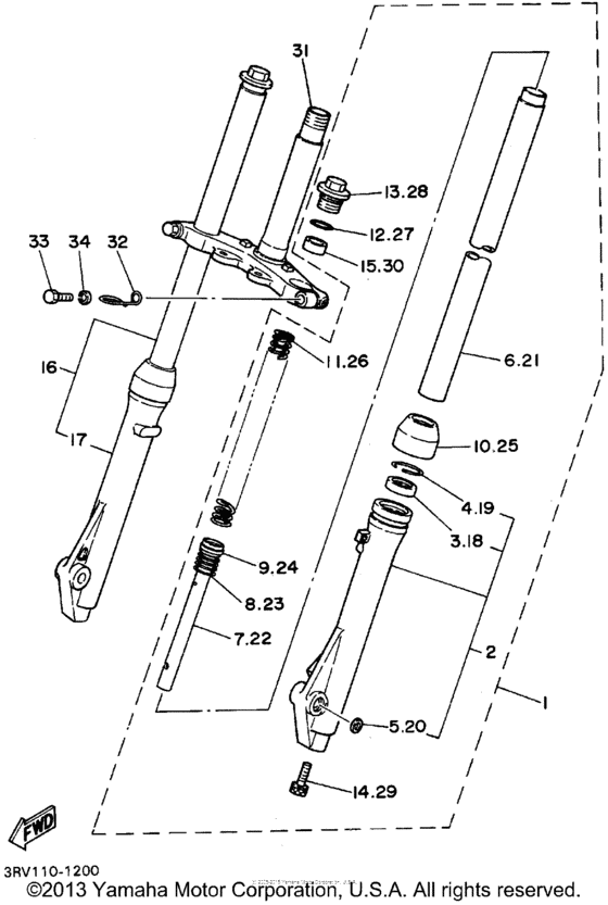 PW80G Передняя вилка
