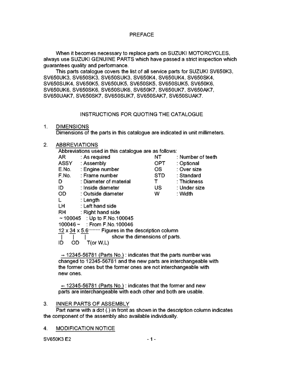 SV650 Catalog preface