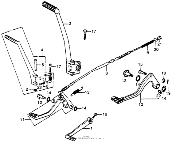 Kick starter arm + brake pedals