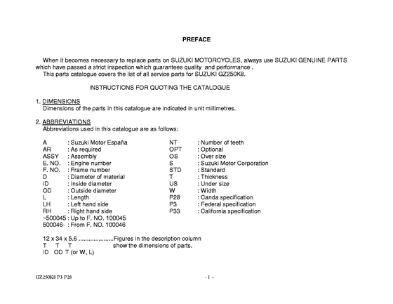 GZ250 Catalog preface