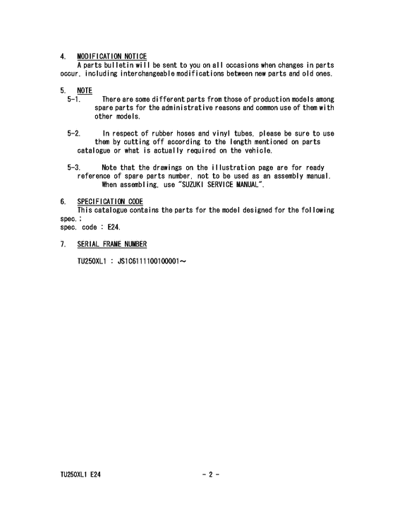 TU250 Catalog preface