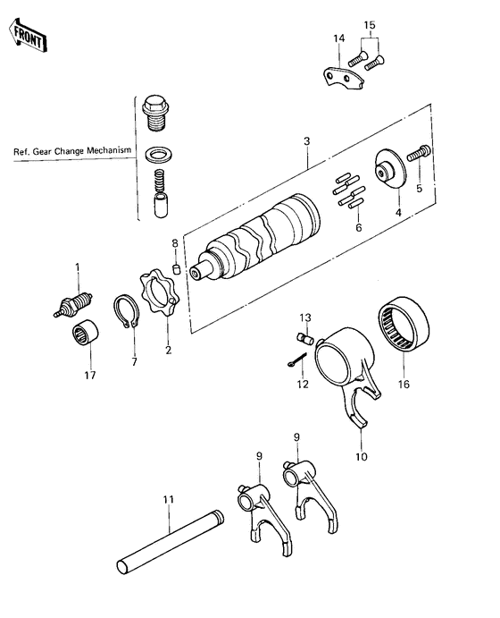 Gear change drum/forks