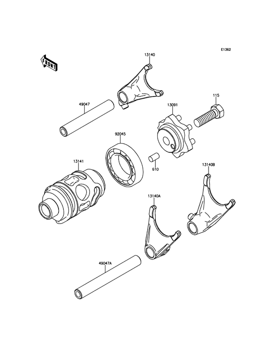 KX100 Валы и вилки переключения передач