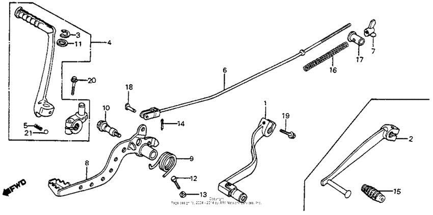 Shift pedal + brake pedal + kick starter arm 82-83