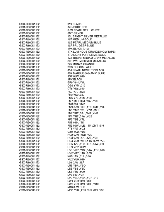 GSX-R600U1 Color chart