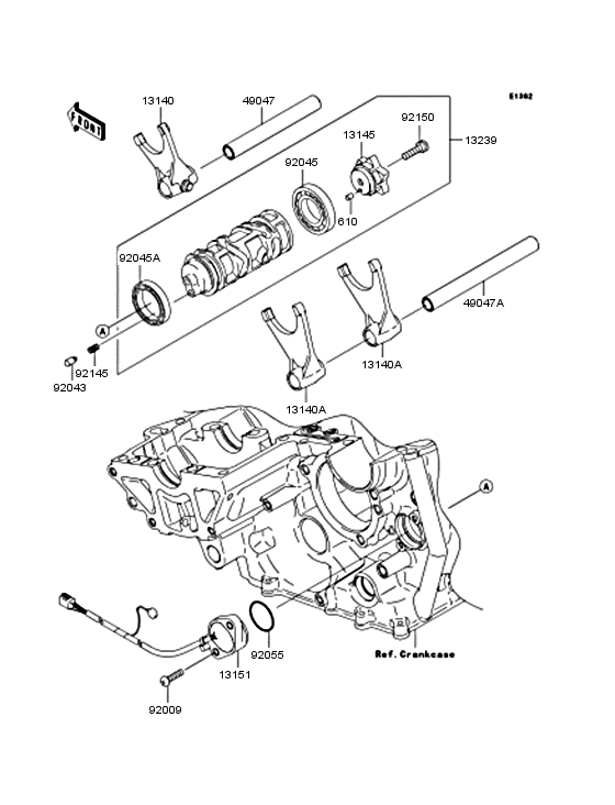 Gear change drum/shift fork
