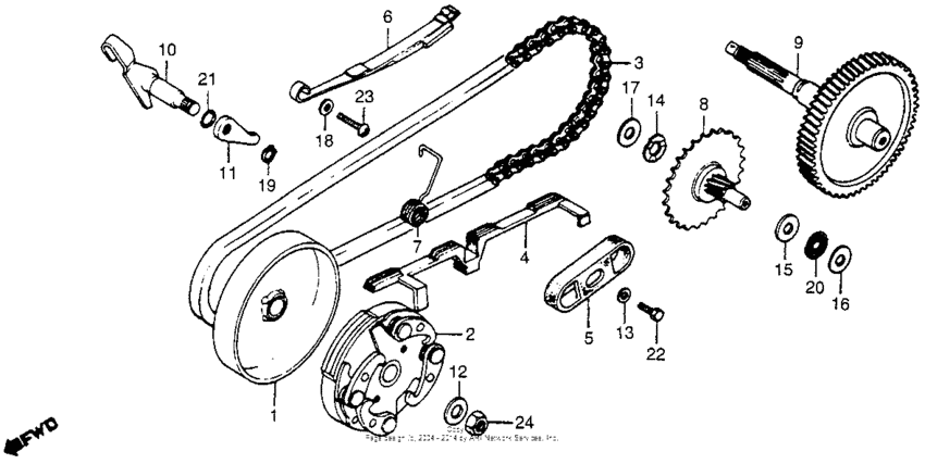 Clutch + drive chain + final gear 80
