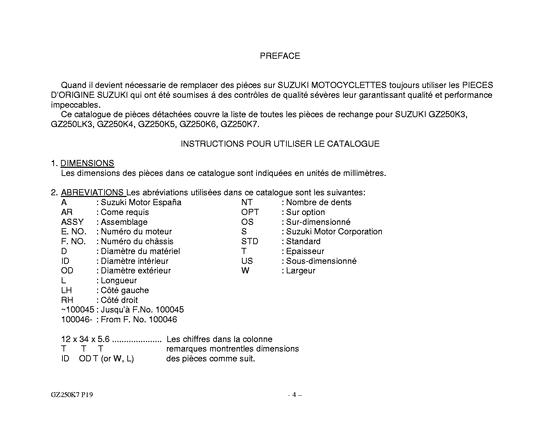 GZ250 Catalog preface