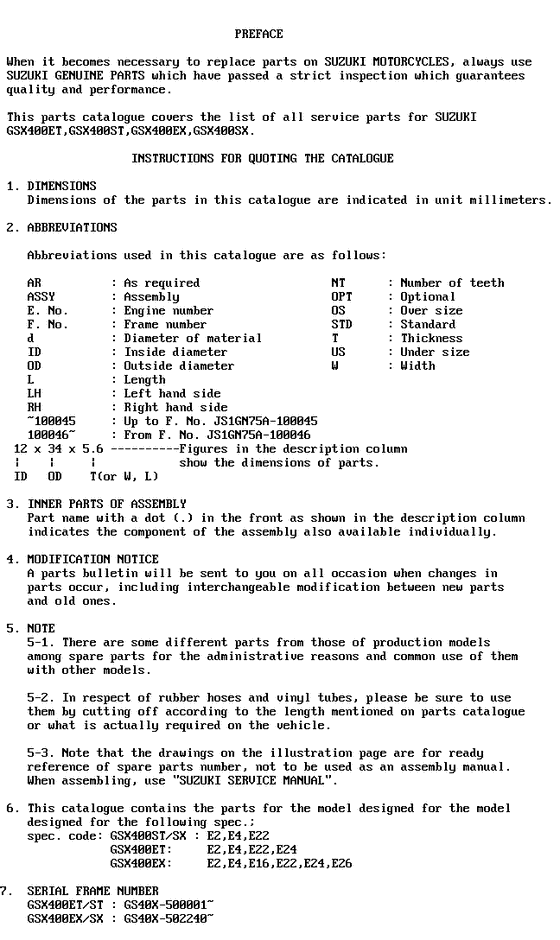 GSX400 Catalog preface