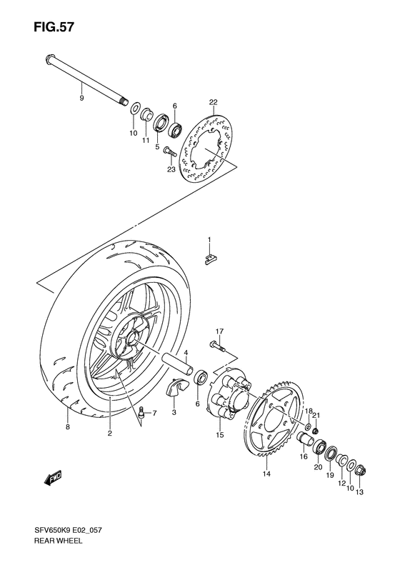 SFV650 Rear wheel complete assy