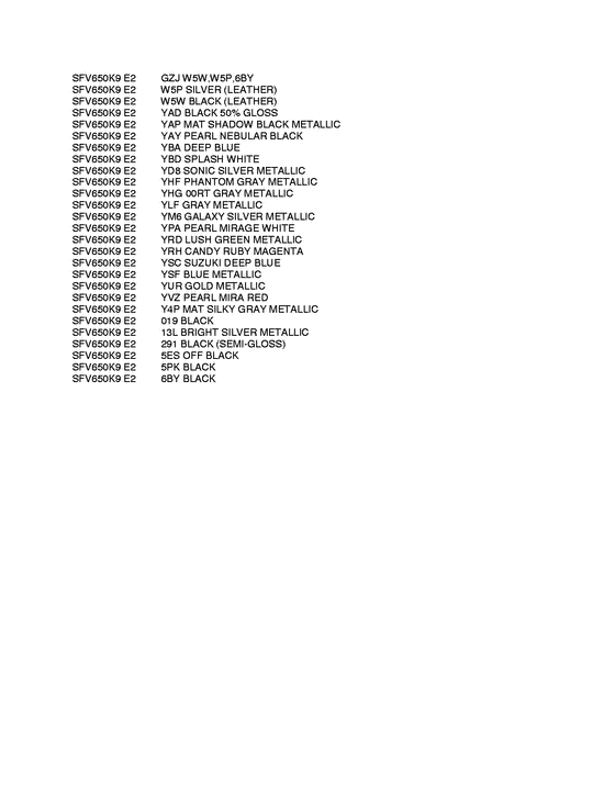 SFV650 Color chart