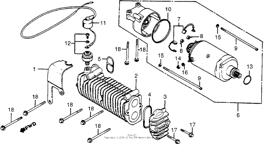 Starting motor + oil cooler