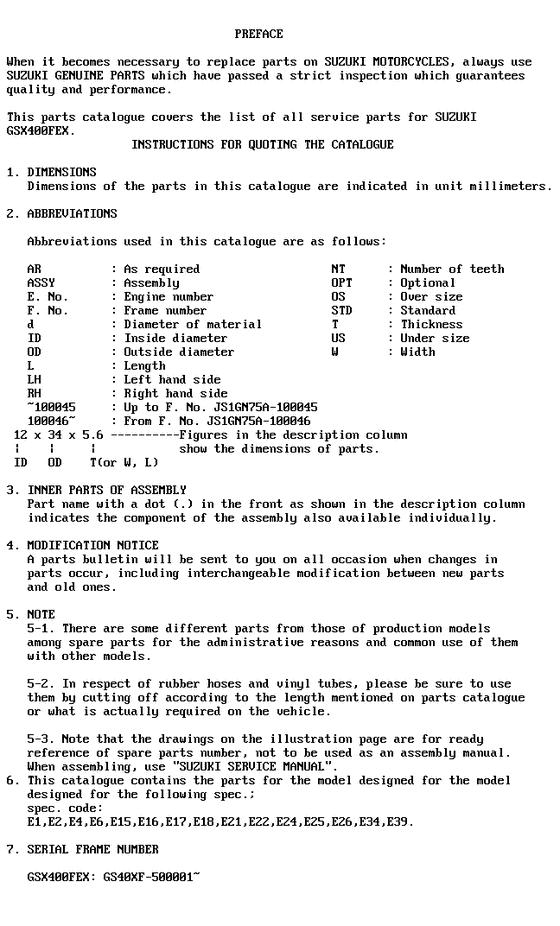 GSX400 Catalog preface