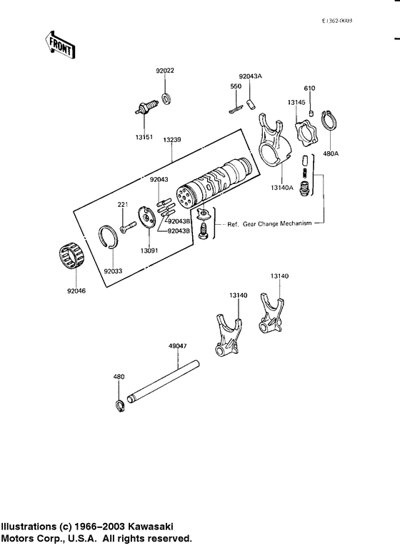 KZ750 Gear change drum & forks