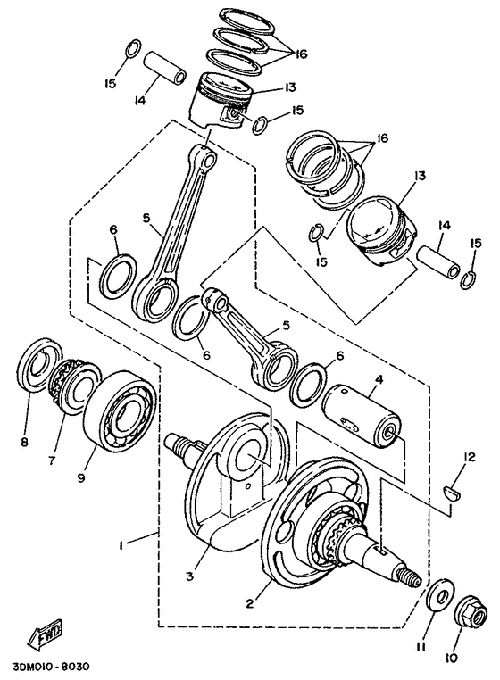 XV250S Коленчатый вал и поршни