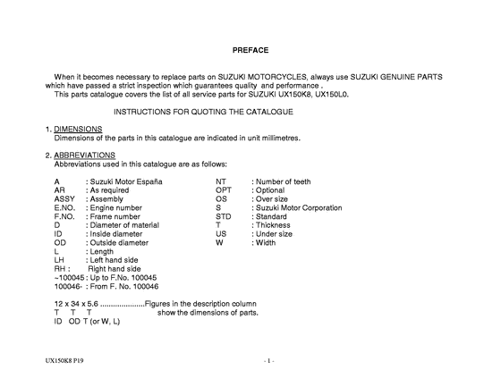 UX150 Catalog preface