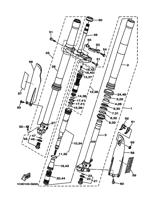 YZ250 YZ250X Вилка передней оси