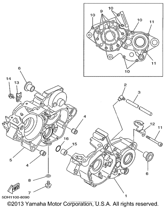 YZ125L1 Картер двигателя