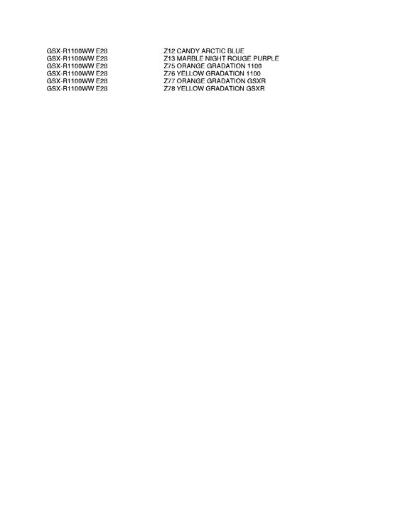 GSX-R1100 Color chart