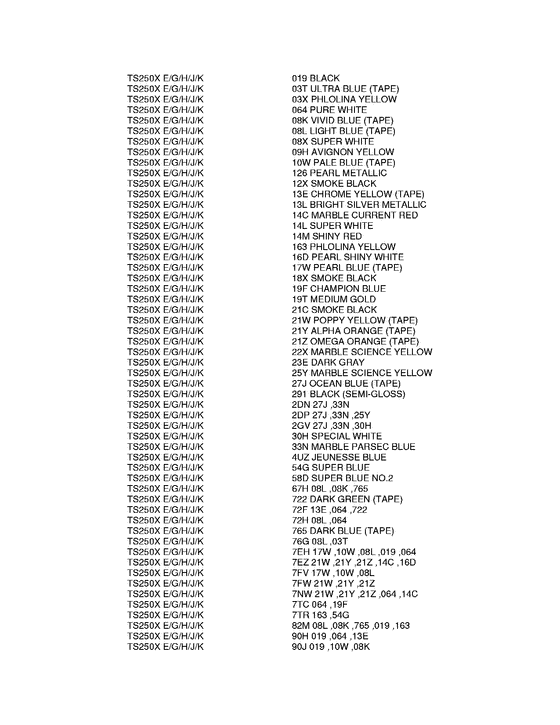 TS250 Color chart