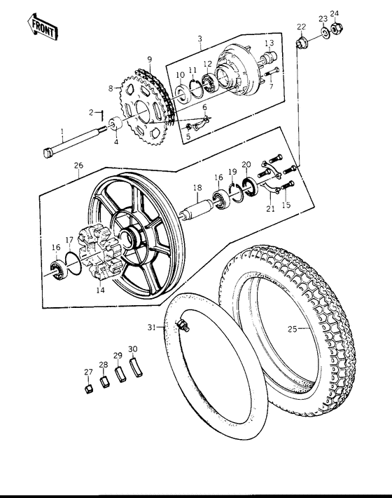 Rear wheel/tire/hub/chain