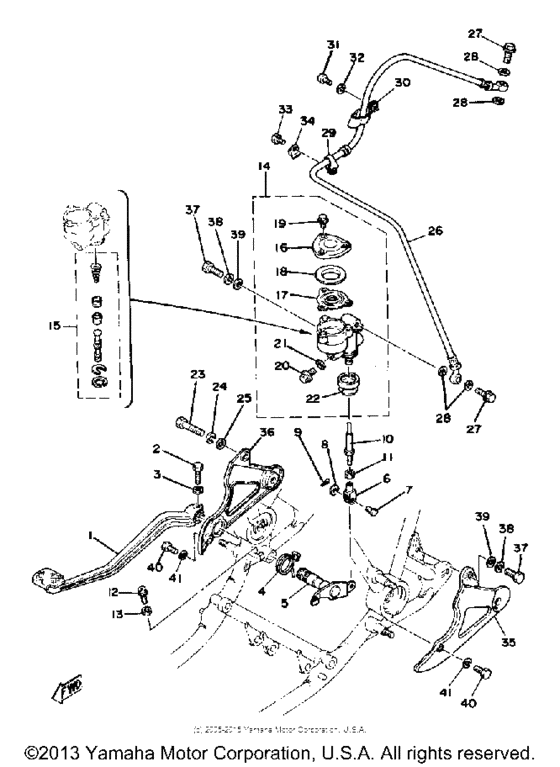 Brake pedal rear master cylinder