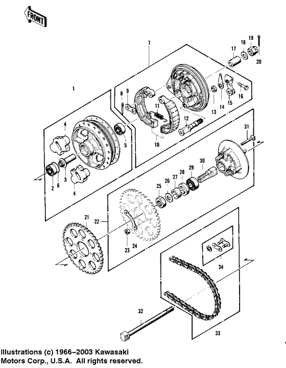 Rear hub/brake/chain