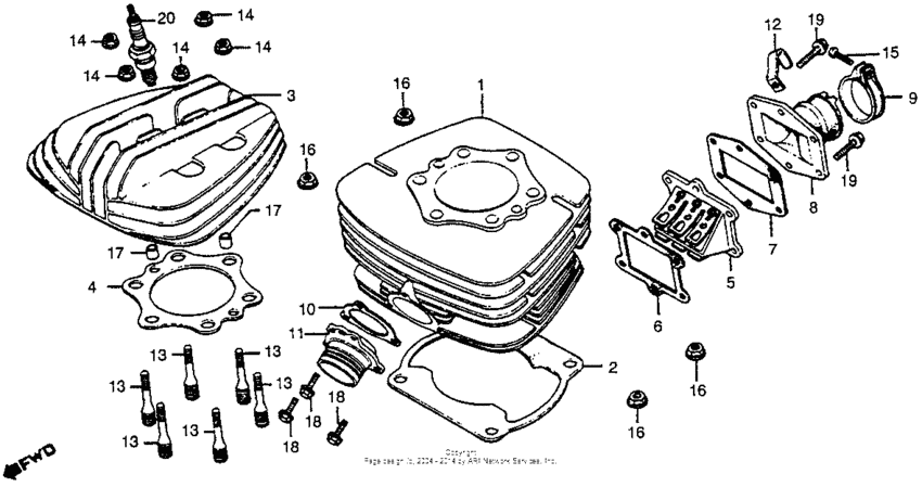 Cylinder head + cylinder + reed valve 80