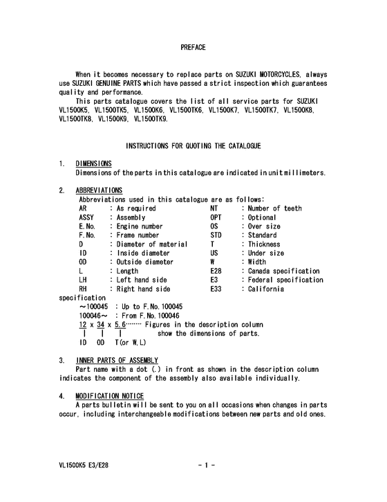 VL1500 Catalog preface