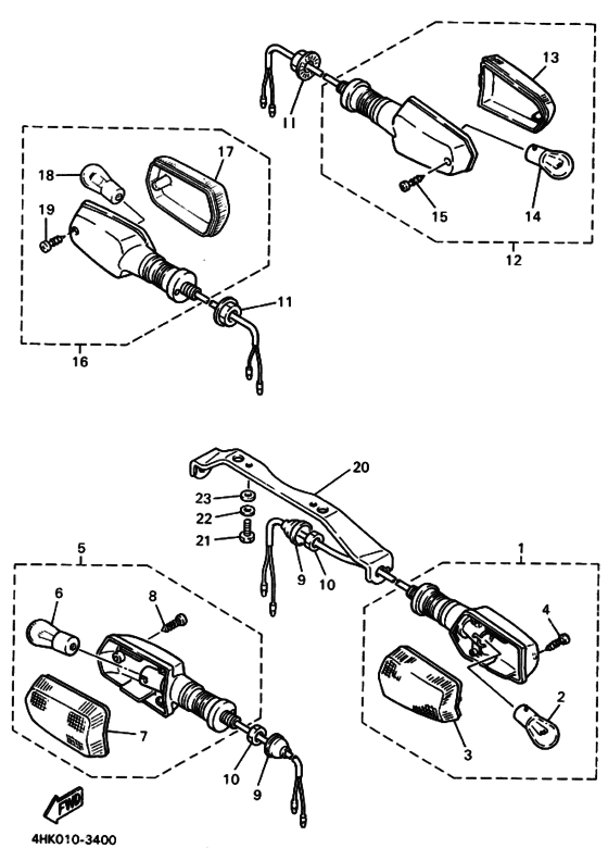 XJ600S Rear flasher light assy