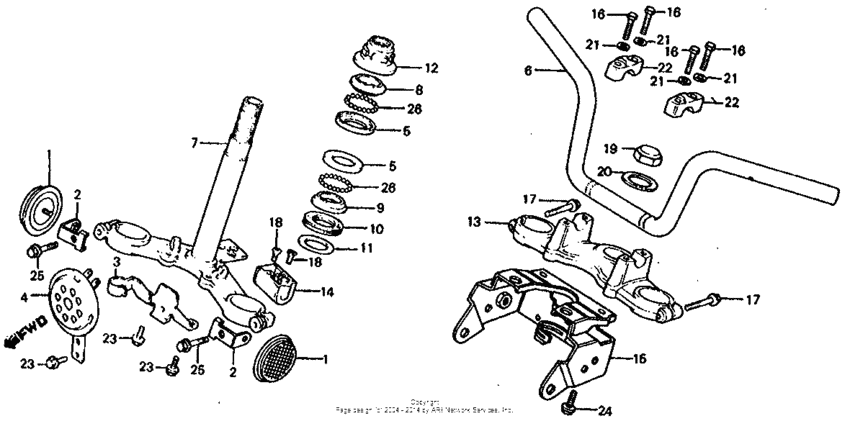 Handlebar + steering stem + horn