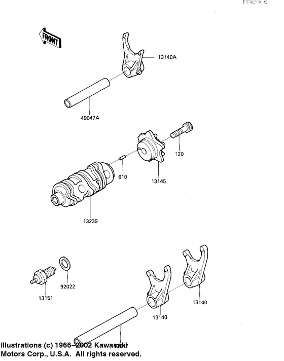 KL250 Gear change drum & forks