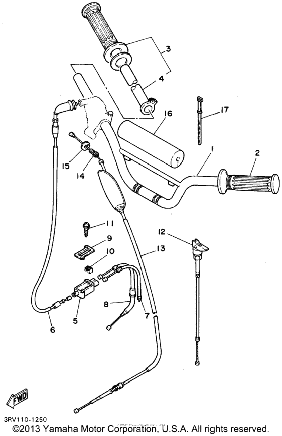 PW80G Steering handle - cable