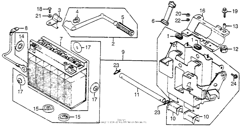 Battery + kick starter arm