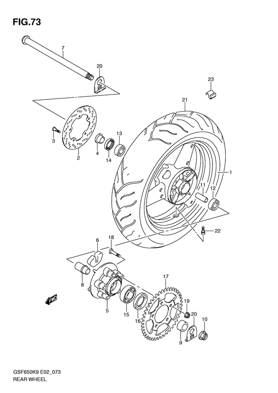 GSF650 Rear wheel complete assy