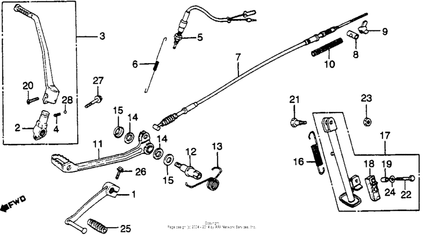 Kick starter arm + shift pedals + brake pedals