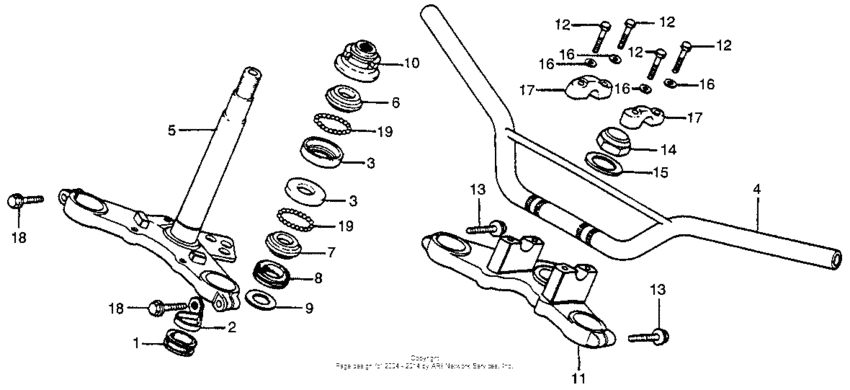 Handlebar + top bridge + steering stem 83-84