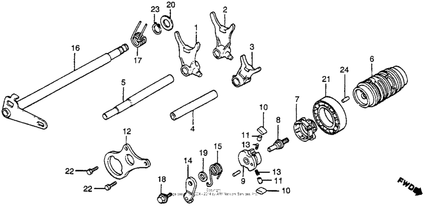Shift drum + shift fork