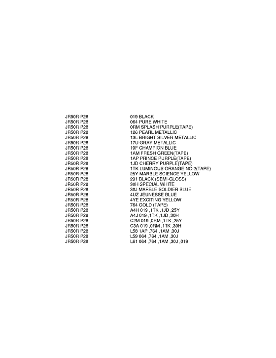 JR50 Color chart