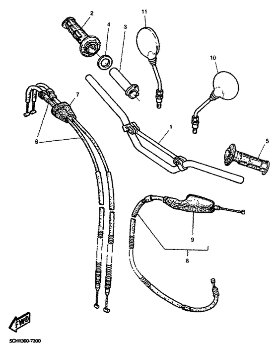 Steering handle, cable