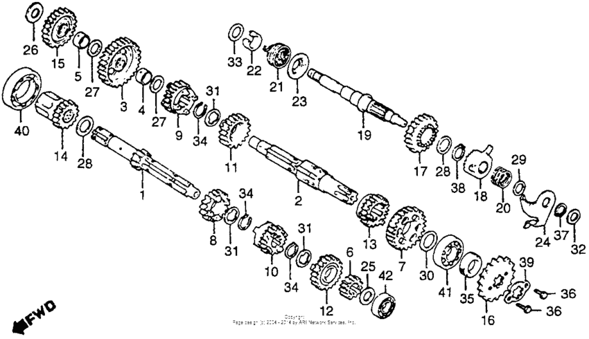 Transmission + kick starter spindle