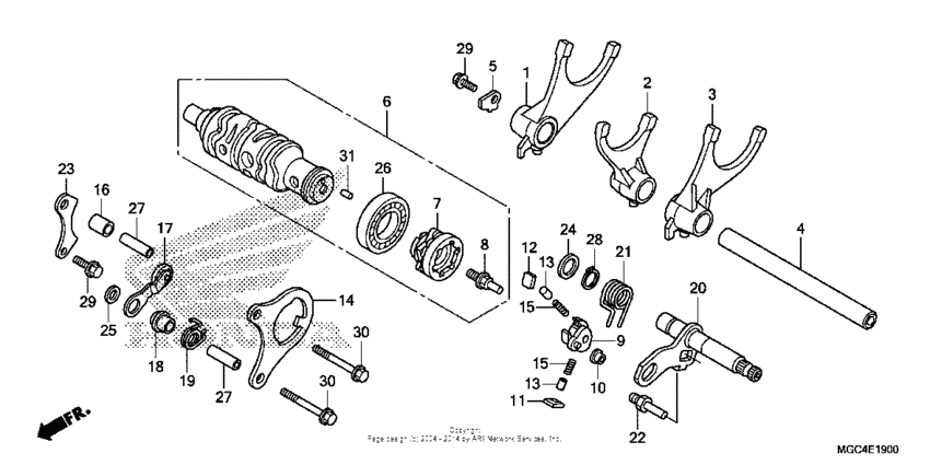 Gearshift drum + gearshift fork