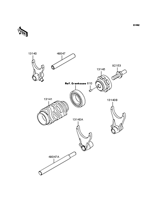 KX125 Gear change drum & forks