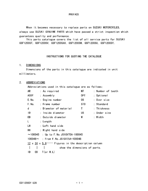 GSF1200S (ABS) Catalog preface