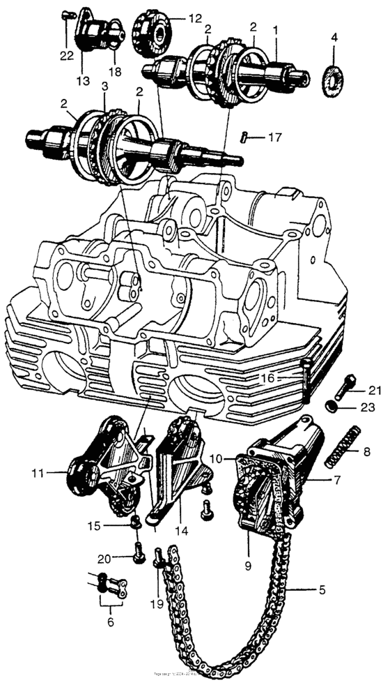 Camshaft + cam chain tensioner