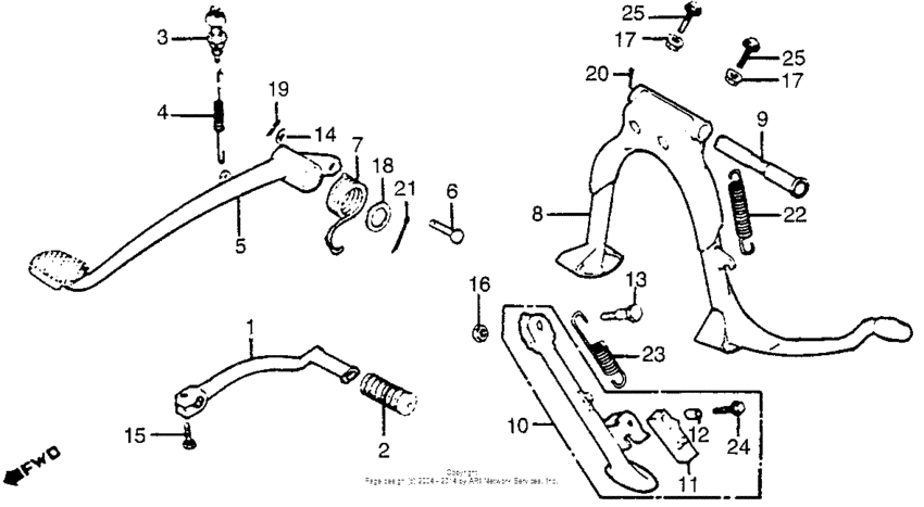 Gearshift pedal + brake pedal + mainstand